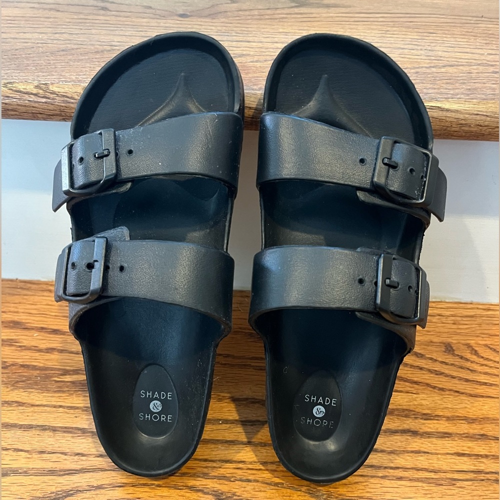 Shade & Shore Black Double Buckle Sandals